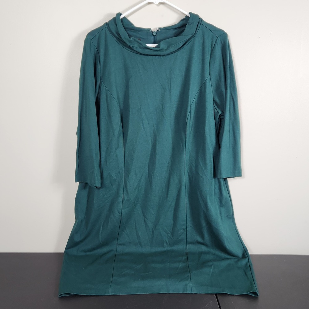 Talbots Woman Petites 16WP Forest Green Cowl Neck Sheath Dress